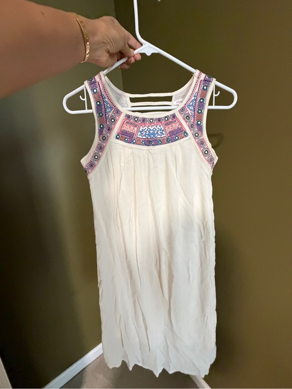Xhilaration Cream Midi Dress with Pink & Blue Embroidered Yoke
